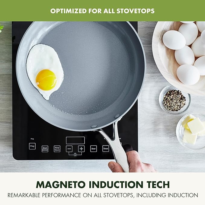 GreenPan Valencia Pro Hard Anodized Healthy Ceramic Nonstick 8" Frying Pan Skillet, PFAS-Free Cookware, Stainless Steel Handle, Induction Suitable, Dishwasher Safe, Oven Safe, Gray