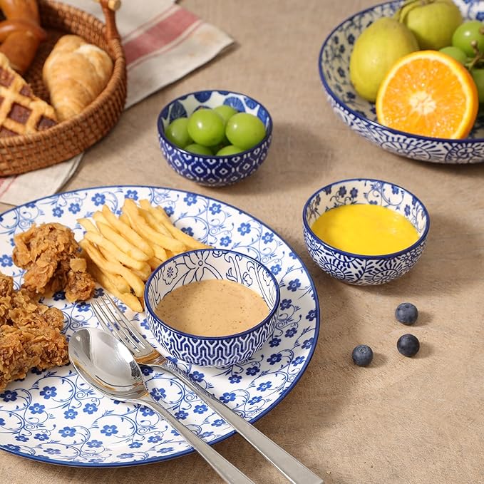 Selamica Ceramic 4 OZ Dipping Bowls Set, 3.5 Inch Mini Bowls for Dipping, Side Dishes, Microwave Dishwasher Safe, Set of 6, Vintage Blue