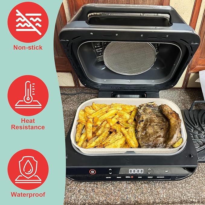 Non-Stick Griddle Pan and Roasting Rack for Ninja FG551/DG551 Smart XL 6-in-1 Indoor Grill, Upgraded Ceramic Flat Top Griddle & Stainless Steel Grill Steamer Rack for Ninja Air Fryer Accessories,White