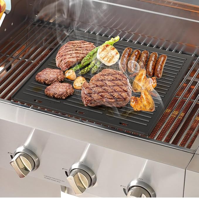 Onlyfire Universal Cast Iron Griddle, Reversible Cooking Griddle for Gas/Charcoal Grills, 19.1" x 15.7"
