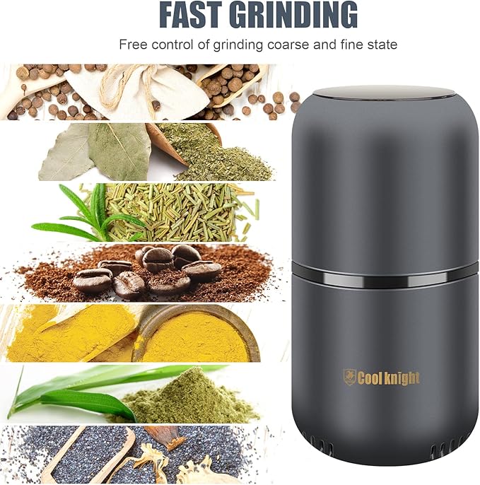COOL KNIGHT Herb Grinder [large capacity/fast/Electric ]-Spice Herb Coffee Grinder with Pollen Catcher/- 7.5" (Grey)