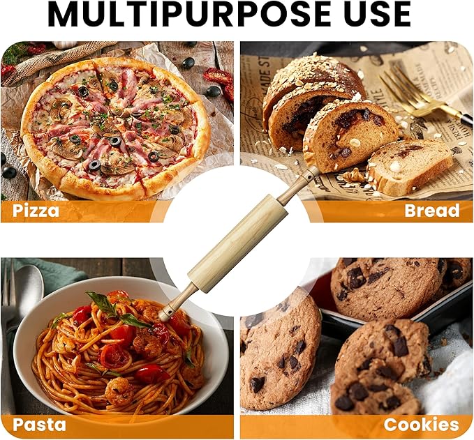 KARRYOUNG Rubber Wood Rolling Pin for Baking, Kitchen Dough Roller With Handles, Rodillo Para Masa, Rolling Pin for Dough, Pizza,Bread, Fondant & Tortilla