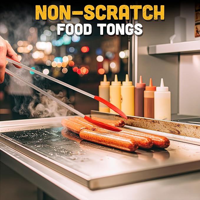Kitchen Salad Tongs for Serving 17.3" - Heat-Resistant Extra Long Tongs with Silicone Tips for Convenient Flipping Food on BBQ - Stainless Steel Long Tongs for Grabbing & Cooking & Grilling