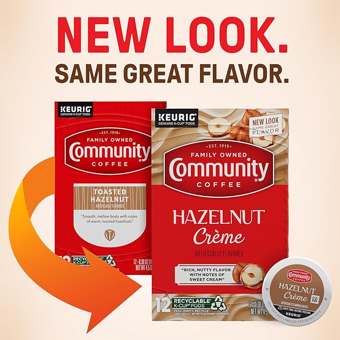 Community Coffee Hazelnut Creme Flavored 72 Count Keurig K-Cup Coffee Pods, Medium Roast, 12 Count (Pack of 6)