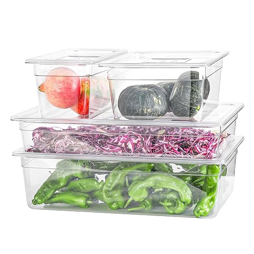6 PCS Food Pan Lids 1/6 Size Polycarbonate Clear Pan Lids with Handle Food Storage Container Cover for Commercial Restaurant Hotel Dishwasher Safety