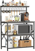 Furologee Kitchen Bakers Rack with Hutch,Coffee Stand with Storage 4 Tiers,Coffee Bar Station with a 31.5 Inch Larger Desktop and 8 S Hooks,Kitchen Microwave Rack for Spices,Pots,Rustic Brown