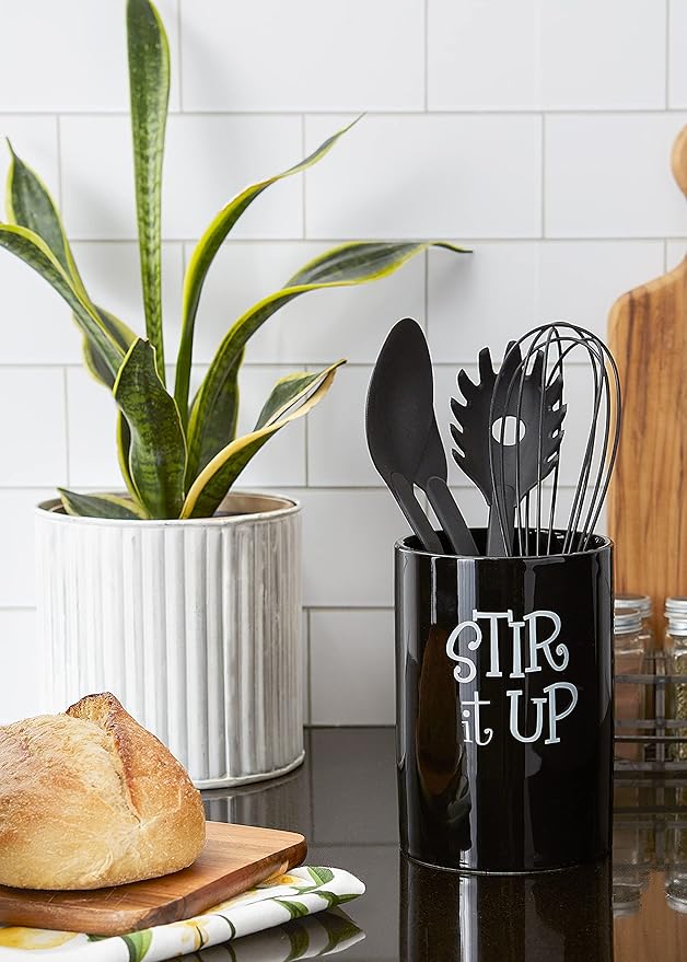 DII Kitchen Accessories Retro Collection, Ceramics, Utensil Holder, Black