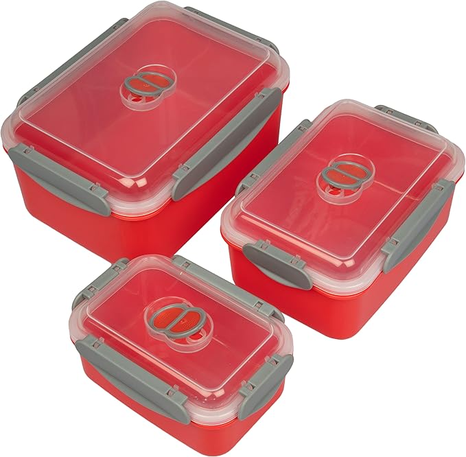 Microwave Food Storage Containers- Set of 3 Nesting Microwave Cookware Meal Prep Containers w Locking Steam Vent Lids- BPA Free, Fridge and Freezer Safe