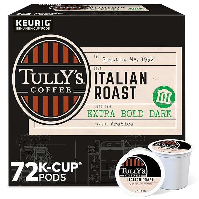 Tully's Coffee Italian Roast, Keurig Single-Serve K-Cup Pods, Dark Roast Coffee, 72 Count