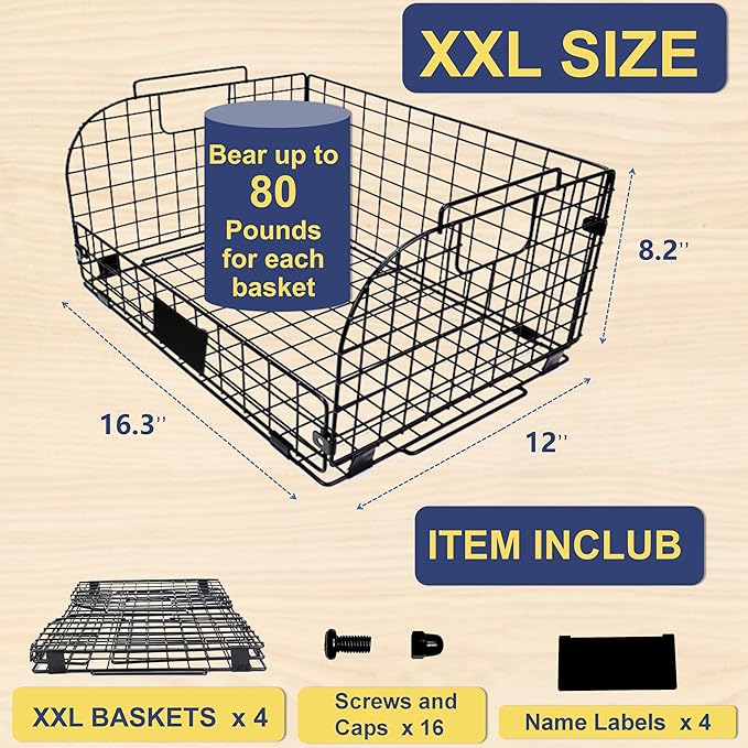 4 PACK XXL Stackable Wire Baskets for Storage Pantry,Fruit Basket For Kitchen Cabinet,16.3''x12''x8.2''Vegetable Fruit Snack Chips Onion Potato Cans Organization, pantry organizers and storage