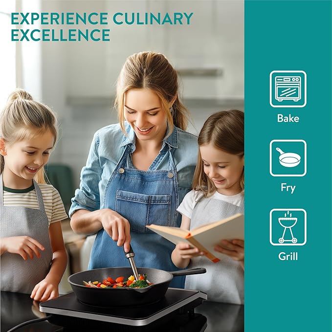 Navaris Cast Iron Skillet, 3 Pieces - Durable 15cm/20cm/25cm Cast-Iron Pan Set - Excellent Heat Retention, Ideal for Frying, Searing, and Sautéing - All-in-one Cookware Pot Set