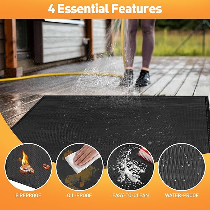 kanhiro 59x39 inches Under Grill Mat for Outdoor Grill, Indoor Fireplace/Fire Pit Mat, Double-Sided Fireproof Grill Pad, Oil-Proof Waterproof BBQ Protector for Decks and Patios