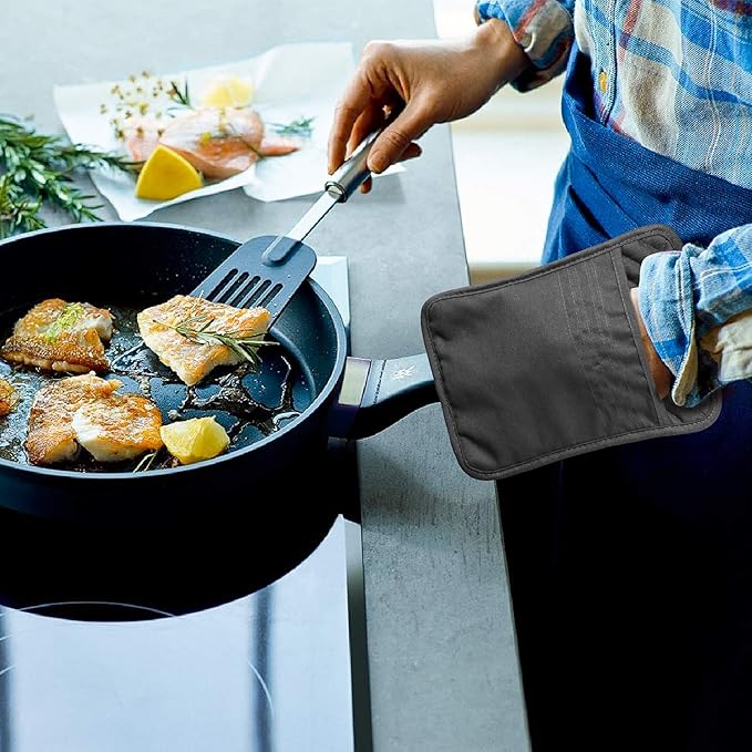 GROBRO7 5Pack Pocket Pot Holders Cotton Heat Resistant Potholder Multipurpose Hot Pads Machine Washable Oven Mitts Cooking Pads Bulk for Daily Kitchen Baking and Cooking 8.9 x 6.9 Inch Grey