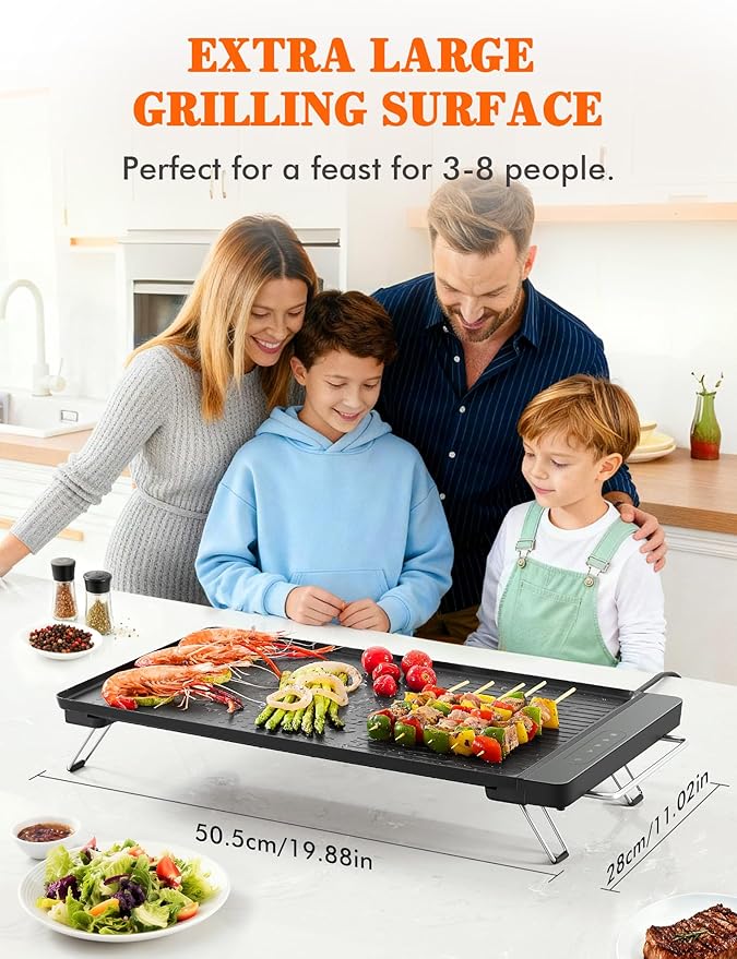 Electric Griddle with Removable Cooking Plate, Large Griddle Pan Electric with Nonstick Coating, Fast & Even Heating, Dishwasher Safe, Smokeless Grill for Bacon, Steak, Pancake, 19" x 11"