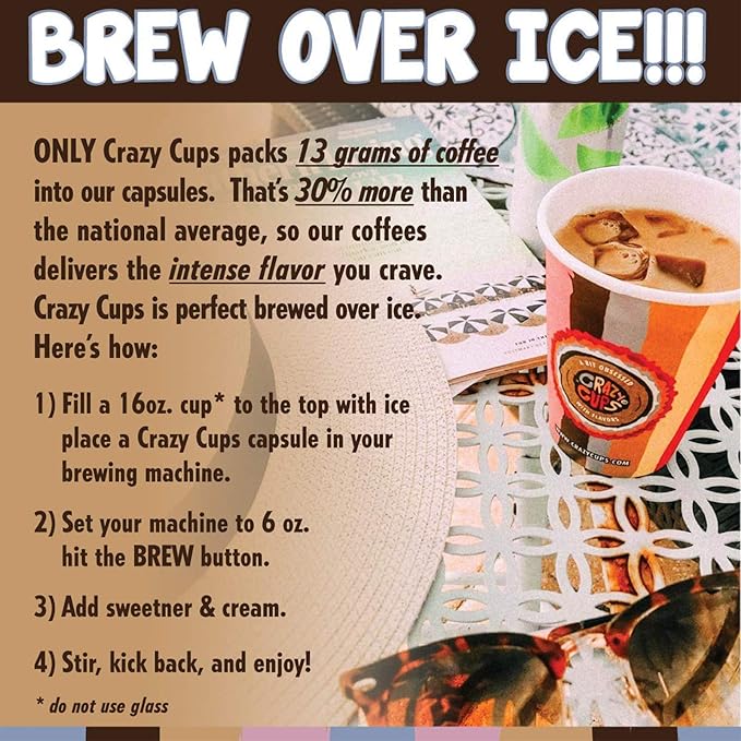 Crazy Cups Flavored Coffee Pods, Island Rum Coconut Single Serve Coffee Cups for K Cup Keurig Machines, Brew Hot or Iced, 22 Count