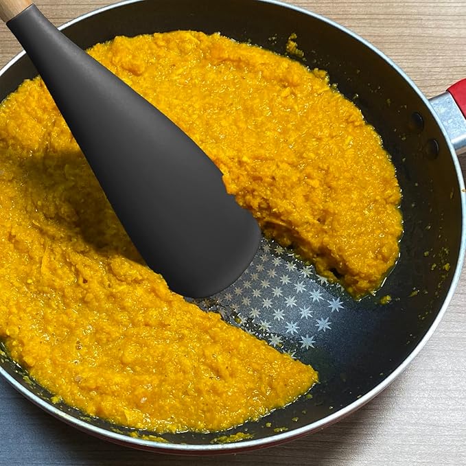 VOVOLY Cooking Spoon for Nonstick Cookingwares, Silicone Spatula Spoon for Mixing, Scoop, and Scrape, (Black-2 pack, 11.4'')
