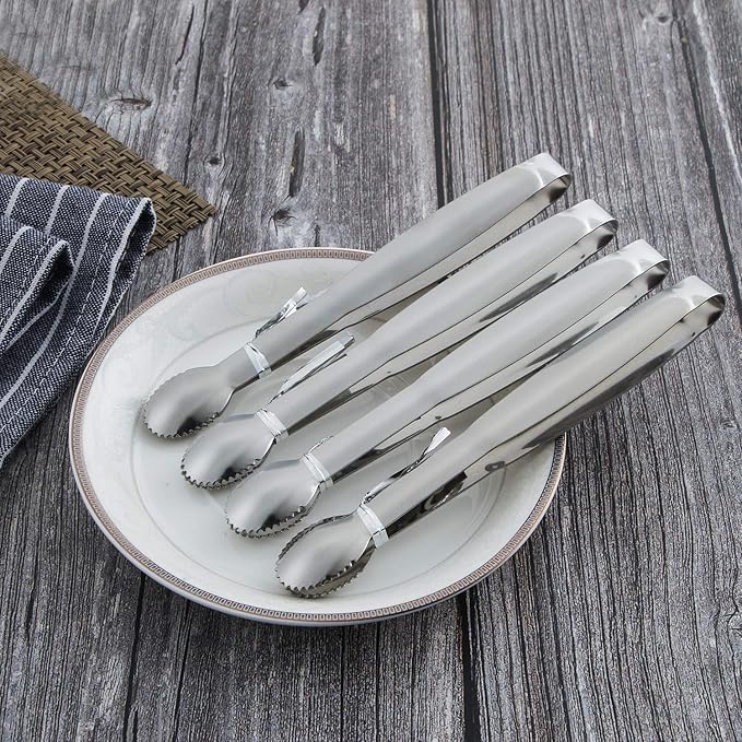 MSY BIGSUNNY 6" Premium Stainless Steel Sugar Cube Tongs Ice Tongs, Mini Serving Tongs Appetizers Tongs - Set of 4 (Silver)