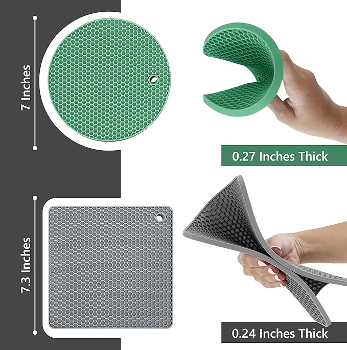Silicone Trivets for Hot Dishes, Pots, Pans (4 Pack) - Heat-Resistant Pot Holders for Kitchen Countertop Mats - Silicone Trivet Mat - Multipurpose Counter Pads
