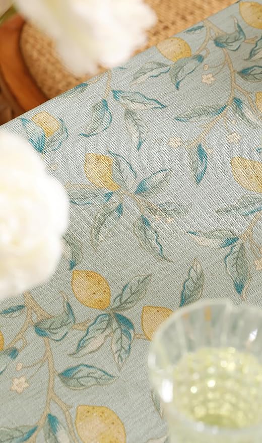 patdrea Designer Linen Long Green Tablecloth for Rectangle Table,Vintage Breathable Yellow Fruits Pattern Table Cloth,Decor Cover for Kitchen Dining,Christmas,Thanksgiving,Party,63"x94"-Ania a