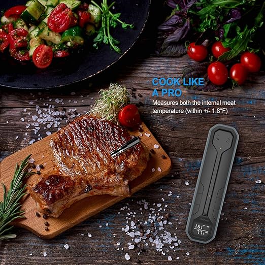 Wireless Meat Thermometer – Digital Cooking Thermometer with Wireless Probe – 500Ft Remote Range Food Thermometer – with iOS & Android Read App -Preprogrammed Temperatures for BBQ, Oven, Grill