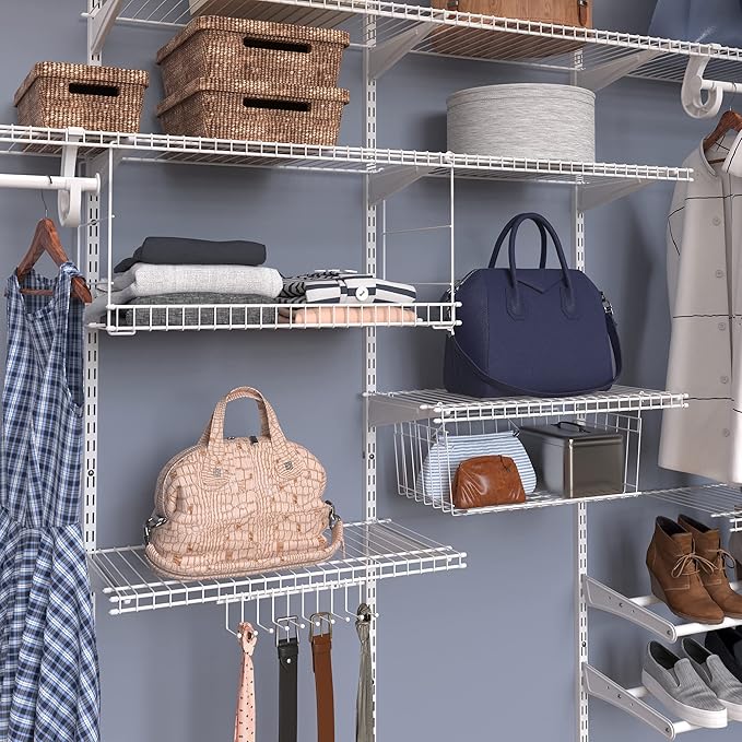 ClosetMaid Wire Hanging Shelf Basket for Storage, Organization in Closet or Pantry, No Assembly or Installation, Durable, 10.68"D x 18.39"W x 7.99"H, White