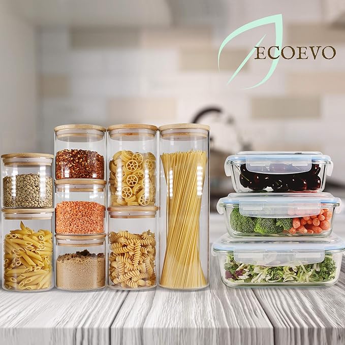 Glass Jars with Bamboo Lids, Glass Food Jars and Canisters Sets, Flour Jar, Large Food Canister with airtight lids, Flour Storage Container, Pantry Jars, 100oz