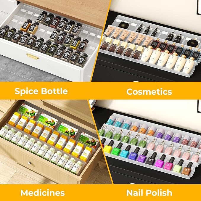 Famhap Spice Drawer Organizer, 36PCS Interlocking Expandable Seasoning Rack Tray Insert for Kitchen Drawers, Spice Rack Drawer for Spice Jars
