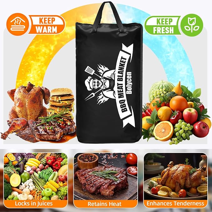 Upgraded BBQ Blanket for Resting Meat,Smoker Accessories Brisket Blanket, Insulated Meat Resting Bag with Wide Mouth for Steaks/Pork Shoulders/Turkeys, BBQ Accessories Grilling Gifts for Men (23inch)