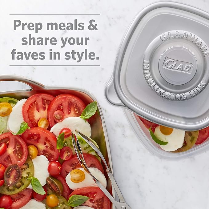 GladWare Home Entree Food Storage Containers, Medium Square Holds 25 Ounces of Food, 5 Count Set |With Glad Lock Tight Seal, BPA Free Containers and Lids