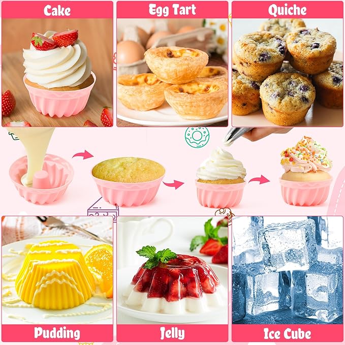 R HORSE 42Pcs Silicone Baking Molds Pumpkin Shapes Baking Cups Non-Stick Donut Wrapper Mold Muffin Liners Washable Reusable Wrappers Holders for Pan Oven Microwave Dishwasher