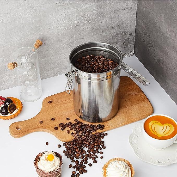 Lallisa 1 Pcs Stainless Steel Canisters 62 oz Stainless Steel Containers with Lids Food Storage Container with Airtight Clamp Lid Coffee Containers for Tea Sugar Coffee Flour Kitchen Counters