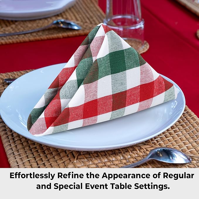 Urban Villa Cloth Dinner Napkins Set of 12 Highly Absorbent Soft Premium Dinner Napkins 20x20 Inches, Hotel Quality Reusable & Washable Table DinnerNapkins for Home (Christmas Buffalo Checks)