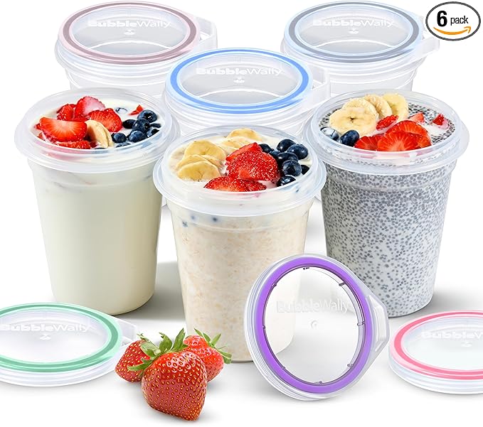 JoyPlus Overnight Oats Containers with Lids Plastic (Mix) - Meal Prep Containers Reusable for Food Storage – 16oz Jars for Breakfast, Snacks, and Lunch