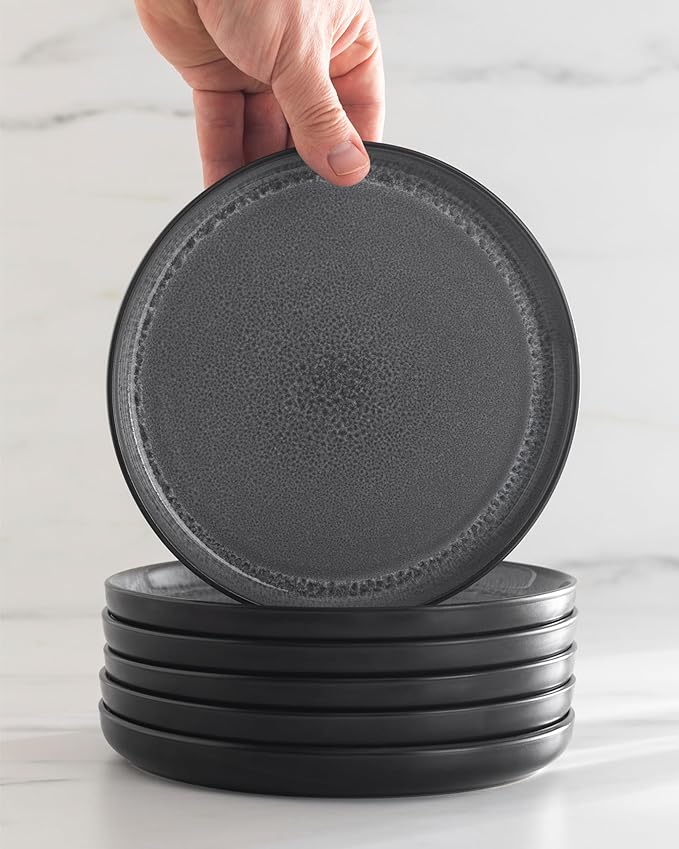Stoneware dinnerware set 4 persons 16 pcs - Dishwasher, microwave and scratch resistant - Bowl and plate set 4 persons modern - Dinner service Pure Living black in gray…