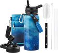32oz Insulated Water Bottle, Triple Wall Vacuum Stainless Steel Water Bottles - Keeps Cold 48H, Reusable 1/4 Gallon water flask Jug for Gym, Sports, Camping, Hiking,Travel, Aurora-Blue