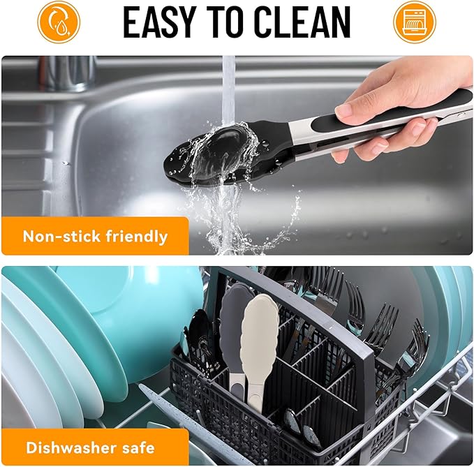 Hotec Silicone Kitchen Tongs for Cooking 9-Inch Serving Tongs with Silicone Tips, Set of 3 (Black Grey Khaki)