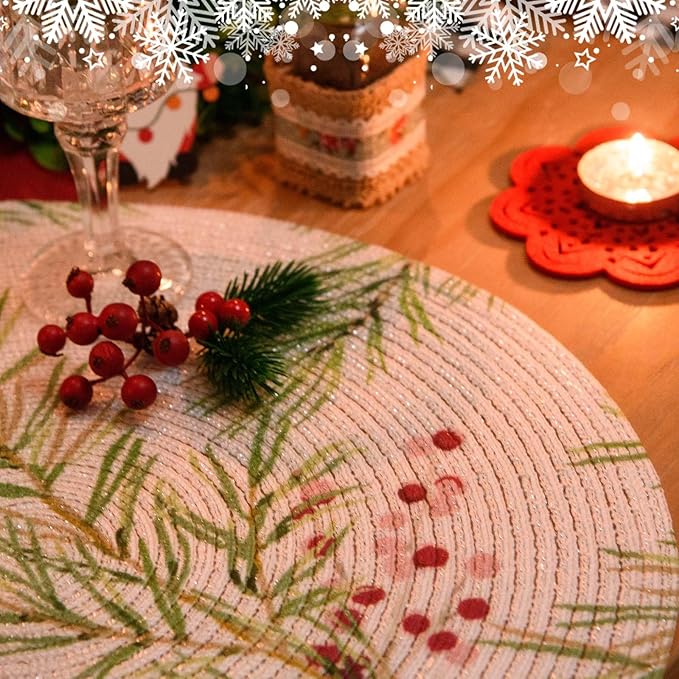 FunWheat Round Placemats Set of 6 Table Mats for Dining Tables Washable Non-Slip Place mats 15 Inch for Christmas(Christmas Tree, 6pcs)