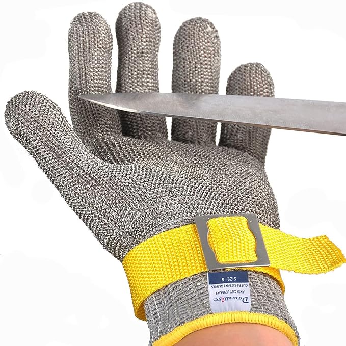Dowellife ANSI A9 Cut Resistant Glove Food Grade, Stainless Steel Mesh Metal Knife Cutting Glove for Butcher Oyster Shucking Kitchen Mandoline Chef Slicing Fish Fillet (Large)