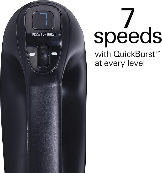 Hamilton Beach Professional 7-Speed Digital Electric Hand Mixer with High-Performance DC Motor, Slow Start, Snap-On Storage Case, SoftScrape Beaters, Whisk, Dough Hooks, Matte Black (62655)