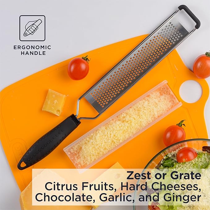 Deiss LUX Fine Grater & Lemon Zester, Parmesan Cheese Grater Handheld - Spices, Citrus Fruits, Hard Cheeses, Garlic, Chocolate, Nuts, Ginger, Vegetable Shredder