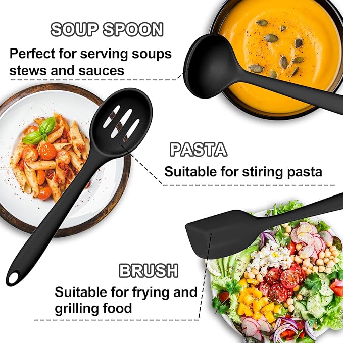 Silicone Kitchen Utensils Set, Umite Chef 22Pcs Cooking Utensils Spatula Set, Heat Resistant Non-Stick Silicone, Dishwasher Safe Cooking Gadgets Tools Set(Black)