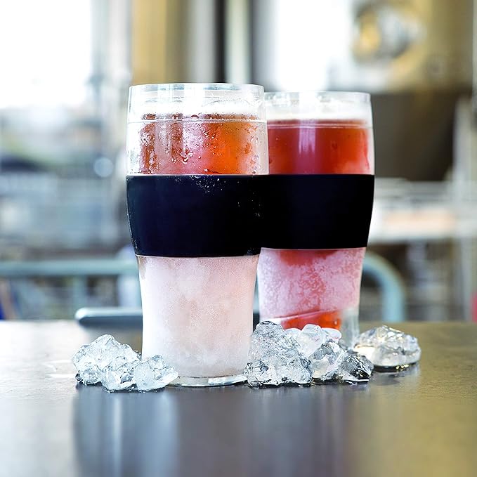 Host FREEZE Beer Glasses, Frozen Beer Mugs, Freezable Pint Glass Set, Insulated Pint Glass to Keep Your Drinks Cold, Double Walled Insulated Glasses, Tumbler for Iced Coffee, 16oz, Set of 2, Black