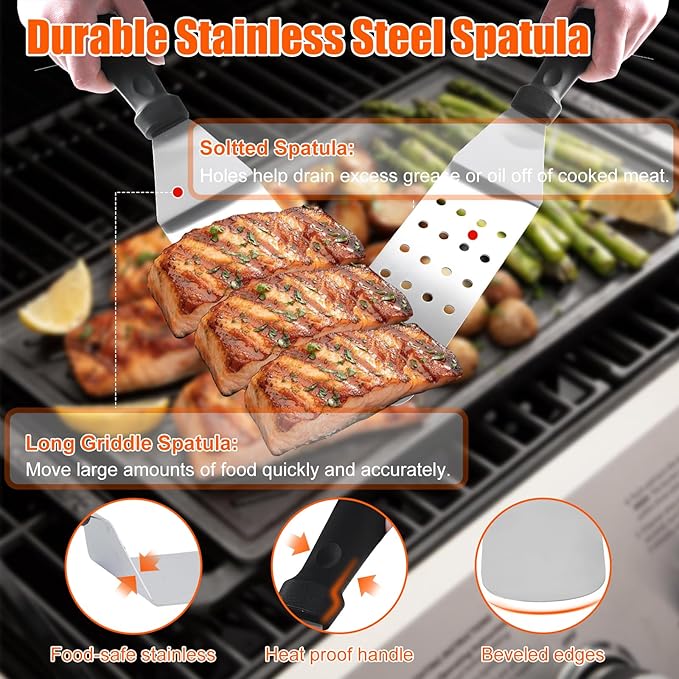 27PCS Griddle Accessories Grill Tools Kit Flat Top Grill Utensils Set, Birthday Gifts for Dad Outdoor Grilling Camping BBQ for Men with Stainless Steel Spatula, Burger Press