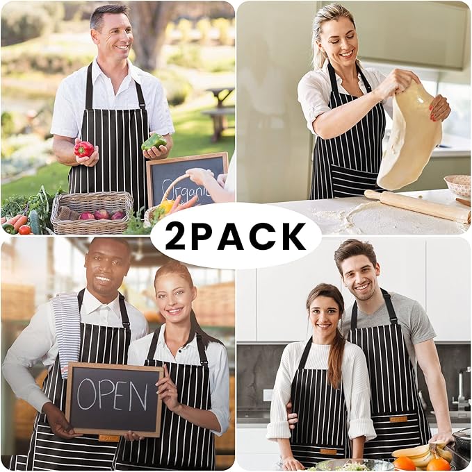 2 Pack Adjustable Bib Apron with 2 Pockets Chef Cooking Kitchen Restaurant Aprons for Women Men