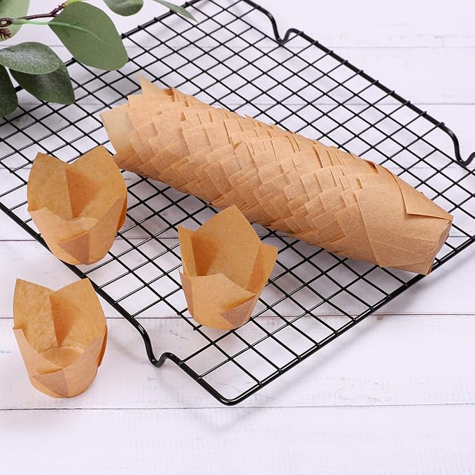 Ruisita 150 Pieces Mini Baking Cups Tulip Baking Cups Cupcake Liners Muffin Liners for Wedding, Birthday, Christmas, Baby Shower Parties (Natural)