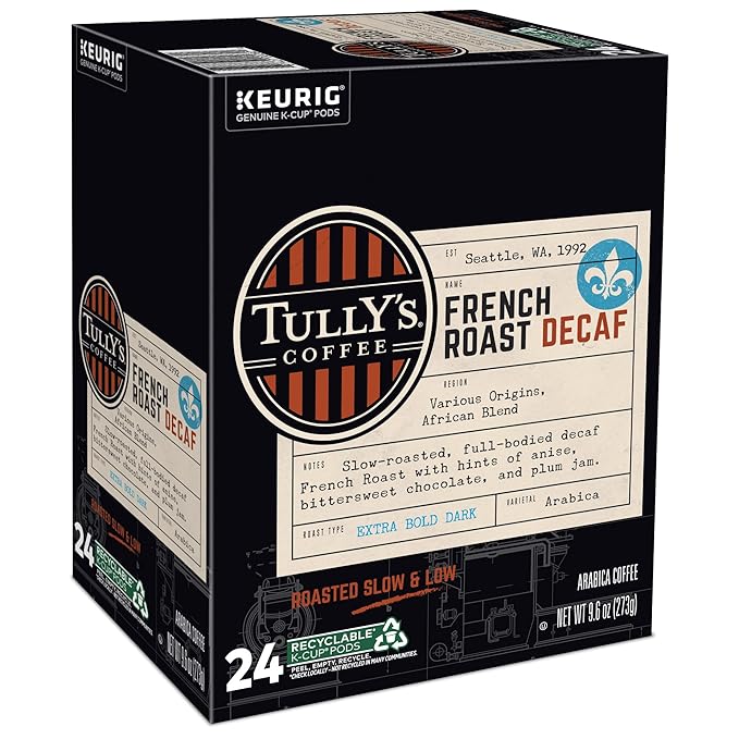 Tully's Coffee French Roast Decaf, Keurig Single-Serve K-Cup Pods, Dark Roast, 96 Count