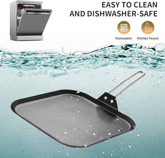 Inqibee 11 Inch Tri-ply Stainless Steel Square Griddle Pan,Hybrid Ceramic Nonstick Pancake Pan,Anti-scratch,Silicone Heat-resistant Black Handle,Dishwasher and Oven Safe