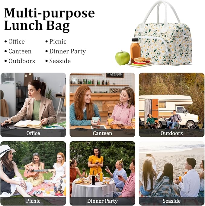 Insulated Lunch Bag for Women Men Large Reusable Lunch Box Adult Leakproof Portable Cooler Tote Bags for Work Picnic
