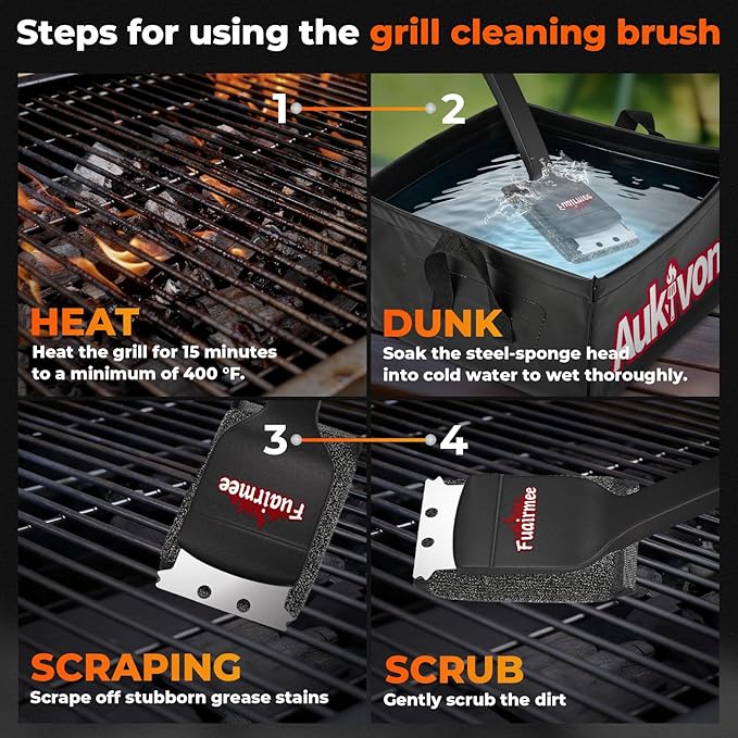 Bristle Free Grill Brush with Scraper, Efficient Cleaning, Safe Grill Accessories for Weber Gas/Stainless Steel Grates/Charcoal Grill, Gift for Dad