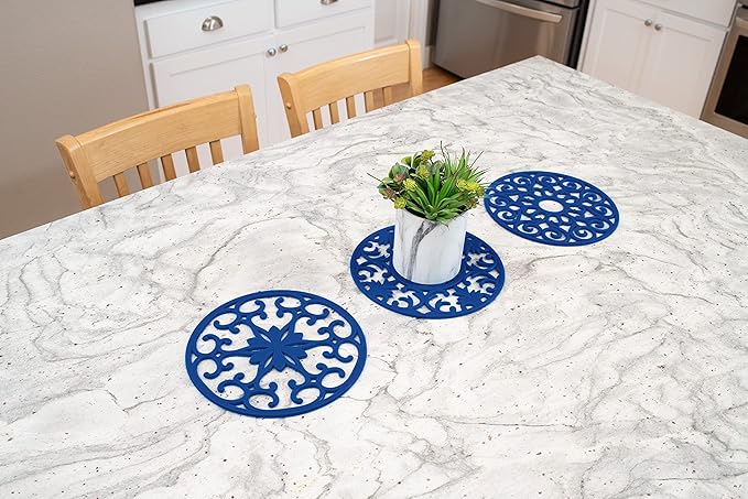 GASARÉ, Extra Large, Thick, 10" Silicone Trivets for Hot Dishes, Pots, and Pans, Hot Pads for Countertops, Flexible, Dishwasher Safe, 10 x ¼ Inches, Set of 3, Blue